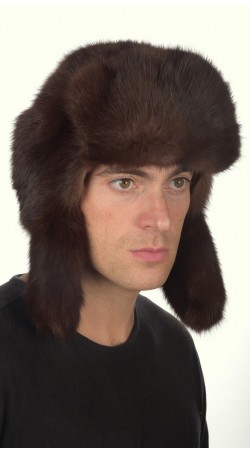 Sable fur hat russian style for men - dark brown color